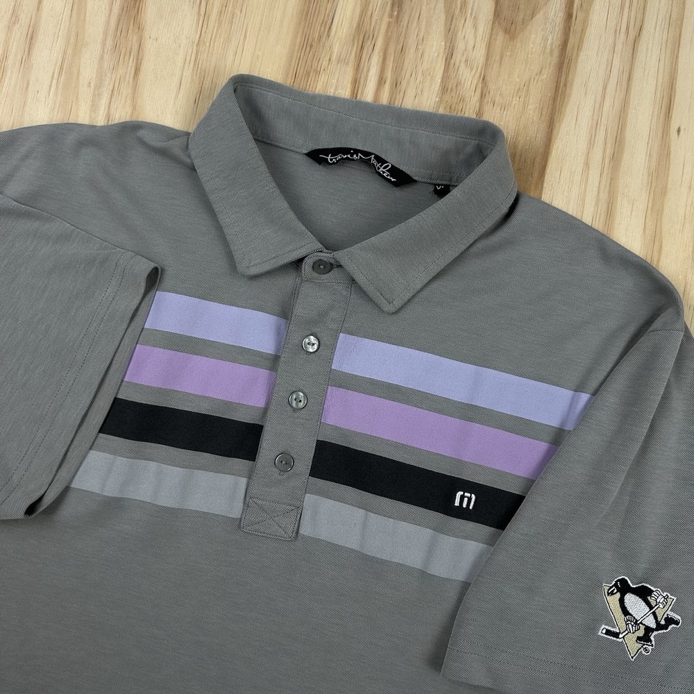 TravisMathew Men's XL Pittsburgh Penguins Stripe Polo Shirt NHL Golf